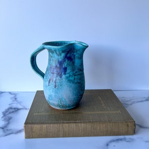 Vintage Teal Studio Pottery Pitcher, Free Shipping