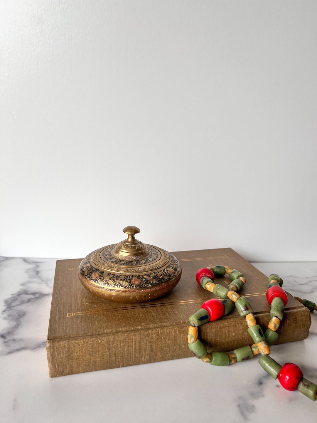 Vintage Circular Brass Box With Lid Free Shipping Etsy