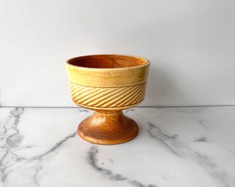 Vintage 1970s Pedestal Planter: Retro Brown & Yellow Succulent Pot