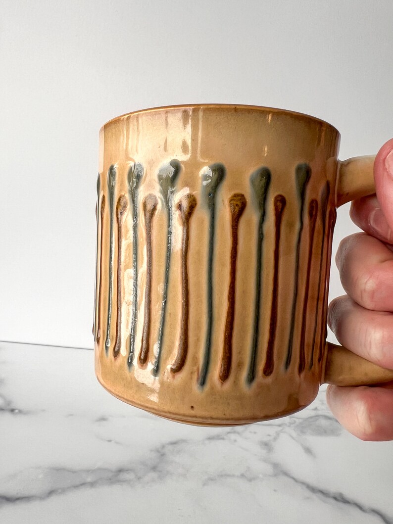 Vintage Striped Pottery Mug, Neutral Decor Coffee Mug, Free Shipping Etsy