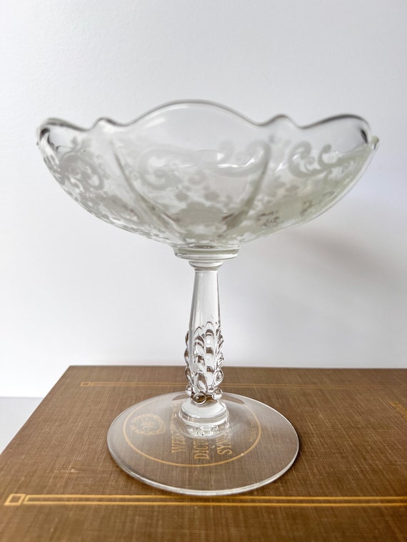 Vintage Etched Clear Cambridge Glass Pedestal Dis… - image 3