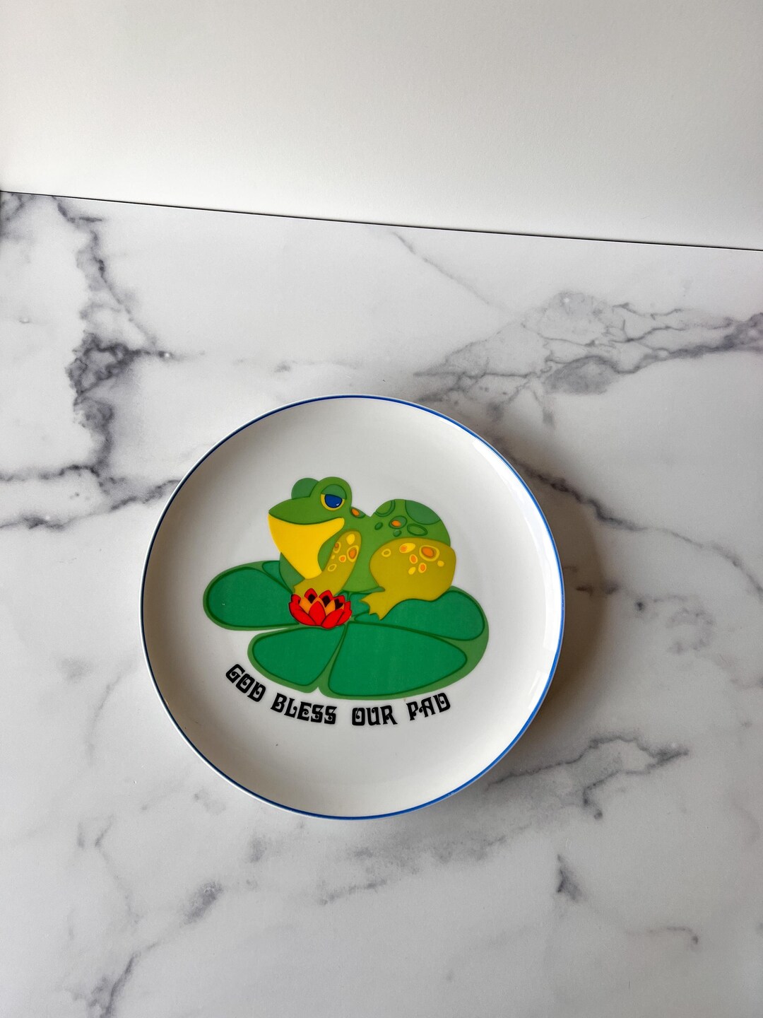 Vintage God Bless Our Pad Hanging Frog Plate, Friendly Greeters ...