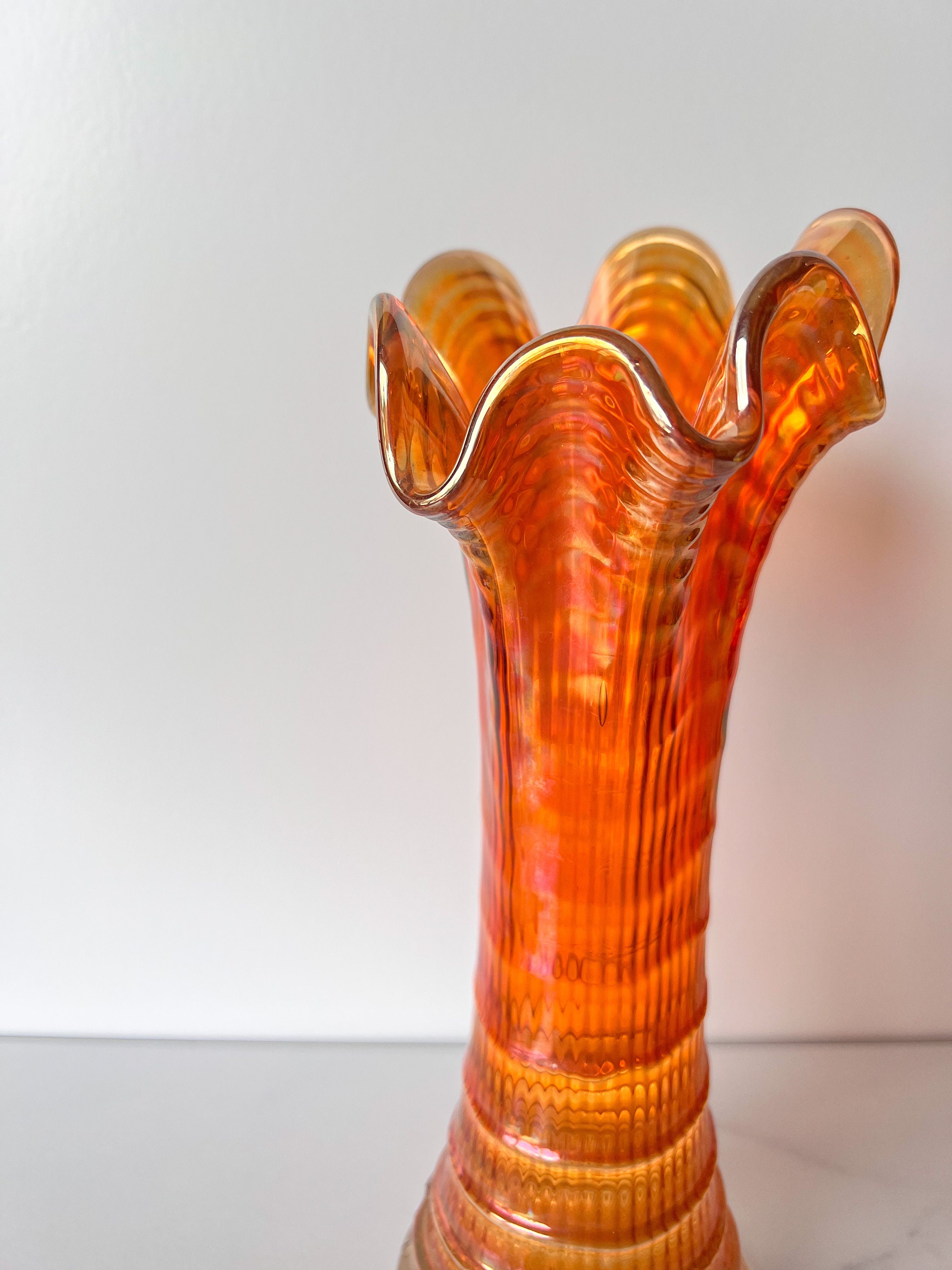 Uttermost Ripple Vase Imperial Glass 'ripple' Carnival Marigold Pulled Vase - Etsy