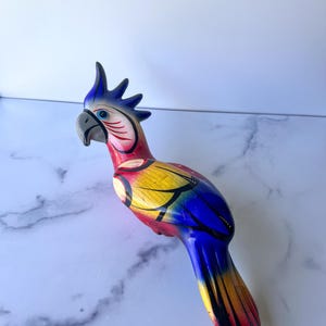 Vintage Ceramic Mexican Hanging Bird Figure, Colorful Cockatoo Red and Blue, Free Shipping