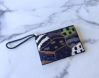 Handmade Beaded Card or Coin Purse, Small Beaded Wristlet