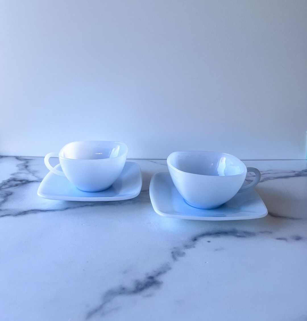 Fireking Azurite Glass Charm Teacup and Saucer Set – Vintage Square Tea ...