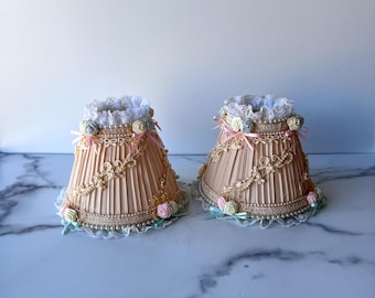 Frilly Clip-On Lampshades for Sconce or Candelier - Set of Two, 80's Lace Decor