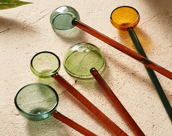 Colorful Glass Stirring Spoons, Reusable Retro Drink Stirrers, Handmade Dessert Scoop