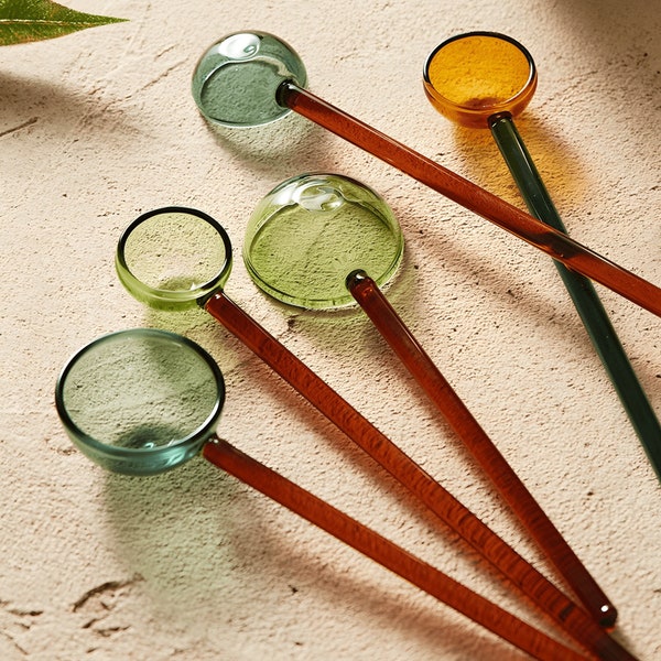 Colorful Glass Stirring Spoons, Reusable Retro Drink Stirrers, Handmade Dessert Scoop