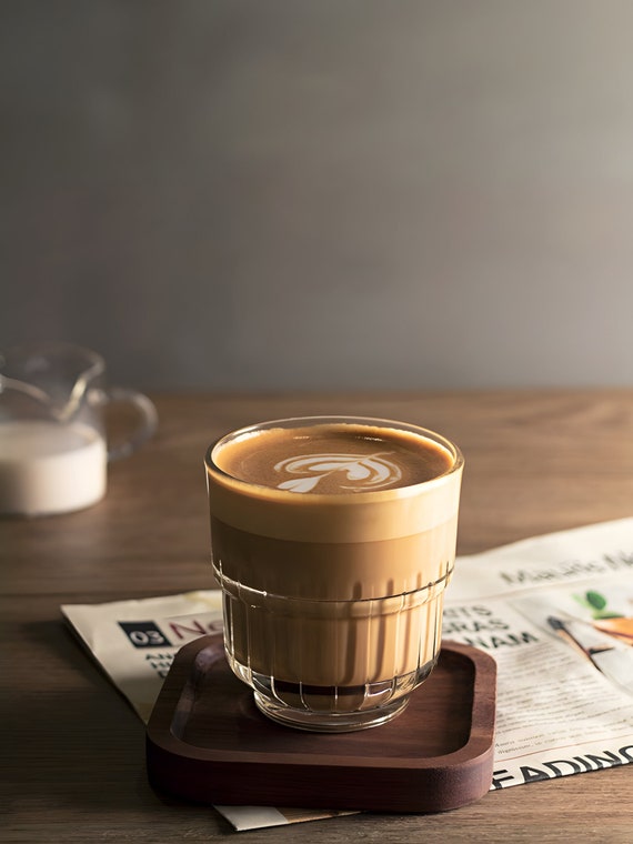 Set of different cute cups with coffee - americano, cappuccino