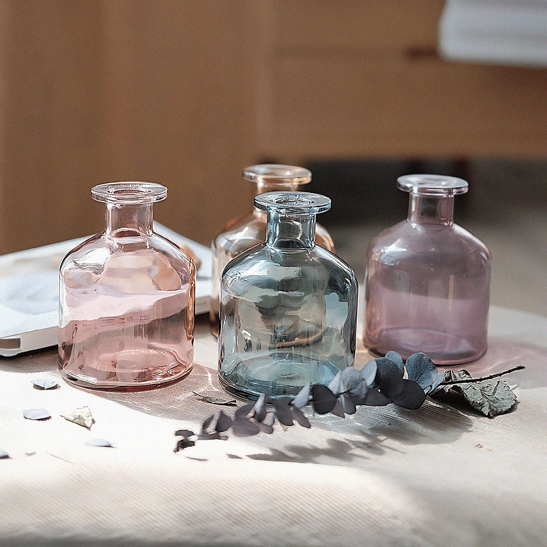 Colored Glass Bud Vases, Boho Wedding Decor, Small Clear Glass Vase