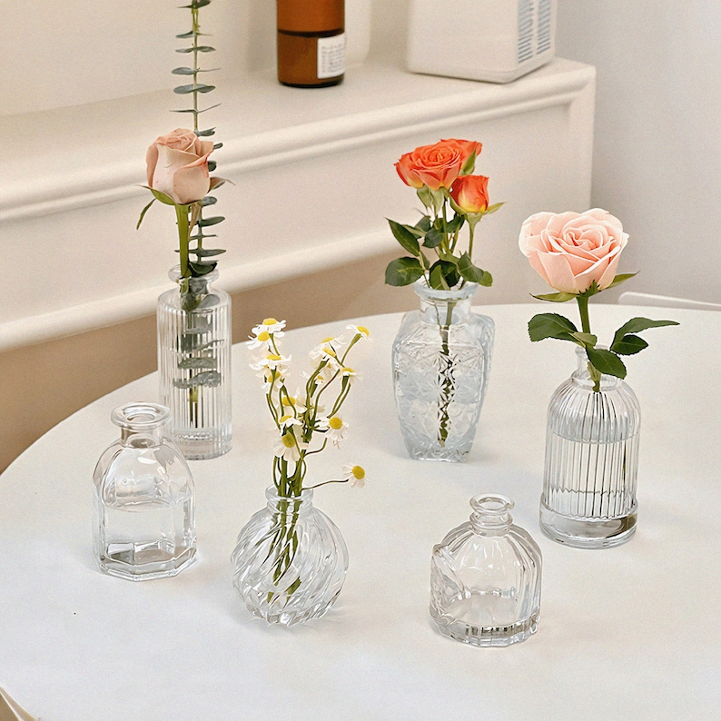 Assorted Clear Vintage Glass Vases Small Bottle Bud Vase Etsy Australia