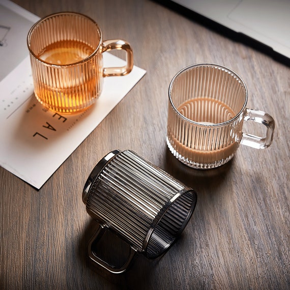 Nelson Ribbed Wooden Handle Borosilicate Glass Mug Set