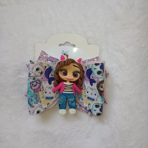 Elegant Gabby doll house clay glitter hair bow, toddler elegant Gabby clay faux leather bow