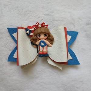 Xl Puerto Rico hair bow, Puerto Rican clay doll hair bow, toddler, girl, Puerto Rico flag hair bow
