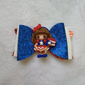 Puerto Rico pig tail hair bow, Puerto Rico clay doll toddler glitter bow