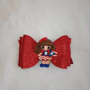 Red glitter Puerto Rico girl bow, Puerto Rico flag red bow