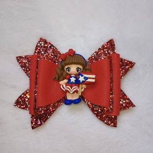 Xxl red glitter Puerto Rico clay leather bow,Puerto Rico flag  large bow