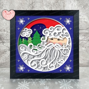 Père Noël Shadow Box SVG, Svg pour projets Cricut, SVG en couches 3D, Père Noël 3D Shadow Box Svg, caisson lumineux papier découpé 1