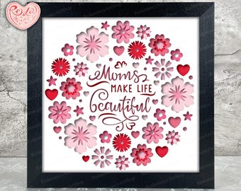 Mamy upiększają życie - Shadow Box SVG, SVG dla projektów Cricut, SVG z warstwami 3D, Prezent dla matki - 3D Shadow Box SVG, Wycinana z papieru skrzynka świetlna