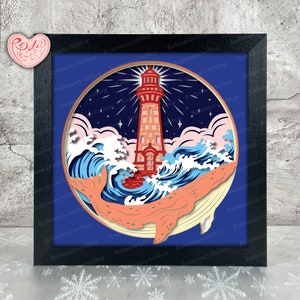 Lighthouse Shadow Box SVG, Svg pour projets Cricut, SVG en couches 3D, baleine 3D Shadow Box Svg, caisson lumineux en papier découpé, papier cartonné 3D