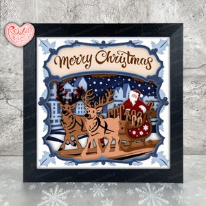 Père Noël Shadow Box SVG, Svg pour projets Cricut, SVG en couches 3D, Père Noël 3D Shadow Box Svg, boîte à lumière papier découpé 3
