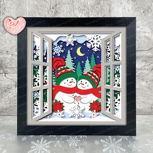 Schneemann Weihnachten Shadow Box SVG, SVG für Cricut-Projekte, 3D Layered SVG, Weihnachten 3D Shadow Box SVG, Papierschnitt Light Box 3