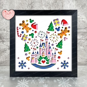Terre de Noël Shadow Box SVG, Svg pour projets Cricut, SVG en couches 3D, Noël 3D Shadow Box Svg, caisson lumineux en papier découpé 1