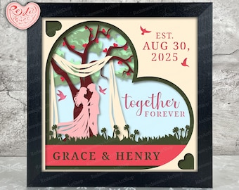 Personalisierte Hochzeitsbaum Schattenbox SVG, SVG für Cricut-Projekte, 3D-Schichten SVG, Hochzeitsgeschenk 3D Schattenbox SVG, Papierschnitt Lichtbox