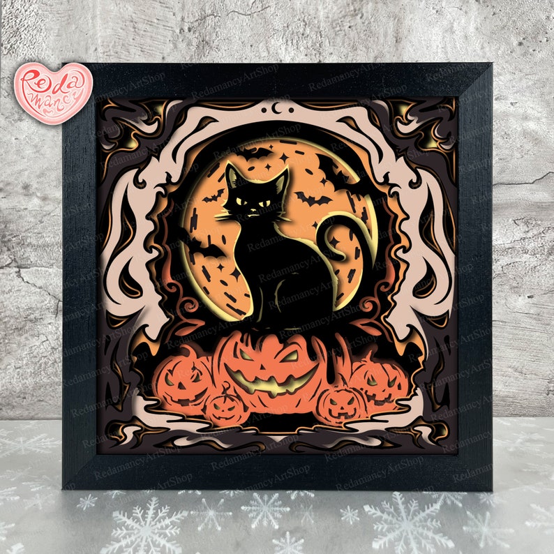Spooky Cat Shadow Box SVG, Svg for Cricut Projects, 3D Layered SVG ...