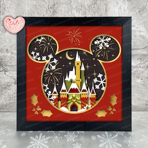 Château Shadow Box SVG, Svg pour projets Cricut, SVG en couches 3D, Noël 3D Shadow Box Svg, caisson lumineux en papier découpé