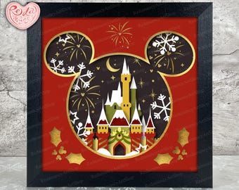 Christmas Castle Shadow Box SVG, Svg For Cricut Projects, 3D Layered SVG, Christmas Castle 3D Shadow Box Svg, Paper Cut Light Box