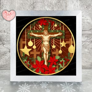 Jésus Crucifix Shadow Box SVG, Svg pour projets Cricut, SVG en couches 3D, Noël 3D Shadow Box Svg, caisson lumineux en papier découpé