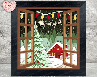 Christmas Village Shadow Box SVG, Svg For Cricut Projects, 3D Layered SVG, Christmas Town 3D Shadow Box Svg, Paper Cut Light Box 2