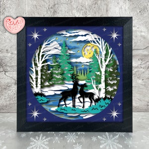 Deer Shadow Box SVG, Svg voor Cricut-projecten, 3D gelaagde SVG, kerst 3D Shadow Box Svg, papier gesneden lichtbak