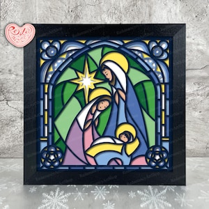 Weihnachtskrippe Shadow Box SVG, SVG für Cricut-Projekte, 3D Layered SVG, Weihnachten 3D Shadow Box SVG, Paper Cut Light Box 2