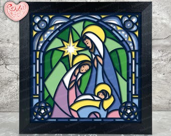 Nativity Scene Shadow Box SVG, Svg For Cricut Projects, 3D Layered SVG, Christmas 3D Shadow Box Svg, Paper Cut Light Box 2