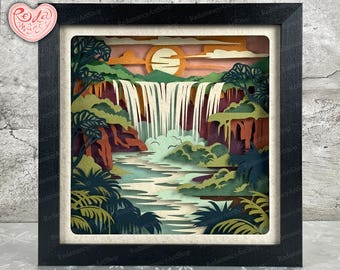 Waterfall Shadow Box SVG, Svg For Cricut Projects, 3D Layered SVG, Waterfall 3D Shadow Box Svg, Paper Cut Light Box