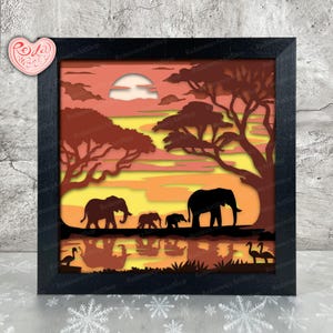 Elephant Shadow Box SVG, Svg voor Cricut-projecten, 3D gelaagde SVG, olifant 3D Shadow Box Svg, papier gesneden lichtbak