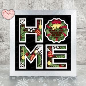 Accueil Shadow Box SVG, Svg pour projets Cricut, SVG en couches 3D, Noël 3D Shadow Box Svg, caisson lumineux en papier découpé