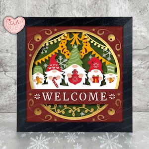 Gnome Shadow Box SVG, Svg pour projets Cricut, SVG en couches 3D, Noël 3D Shadow Box Svg, caisson lumineux en papier découpé