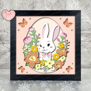 Pâques Shadow Box SVG, Svg pour projets Cricut, SVG en couches 3D, lapin de Pâques 3D Shadow Box Svg, caisson lumineux en papier découpé 2