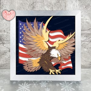 Scatola American Eagle in formato SVG, SVG per progetti Cricut, SVG a strati 3D, Scatola 3D con ombra Eagle in formato SVG, Scatola luminosa in carta tagliata 2