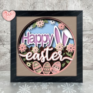 Joyeuses Pâques Shadow Box SVG, Svg pour projets Cricut, SVG en couches 3D, oeuf de Pâques 3D Shadow Box Svg, caisson lumineux en papier découpé