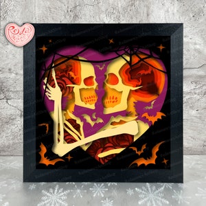 Couple squelettes SVG Shadow Box, Svg pour projets Cricut, SVG en couches 3D, Halloween 3D Shadow Box Svg, caisson lumineux en papier découpé 1