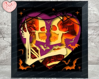 Eternal Kiss Shadow Box SVG, Svg For Cricut Projects, 3D Layered SVG, Skeleton Couple 3D Shadow Box Svg, Paper Cut Light Box 1