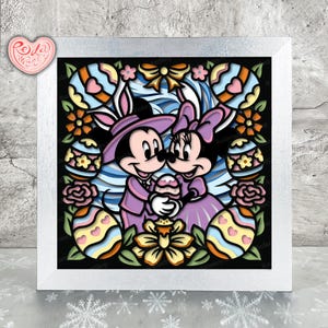 Caja de sombras de Pascua con pareja de ratones SVG, Svg para proyectos de Cricut, SVG en capas 3D, caja de sombras 3D de huevos de Pascua Svg, caja de luz cortada con papel 2
