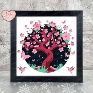 Caja de sombras de flor de cerezo SVG, SVG para proyectos de Cricut, SVG 3D en capas, Caja de sombras 3D de primavera SVG, Caja de luz de papel cortado