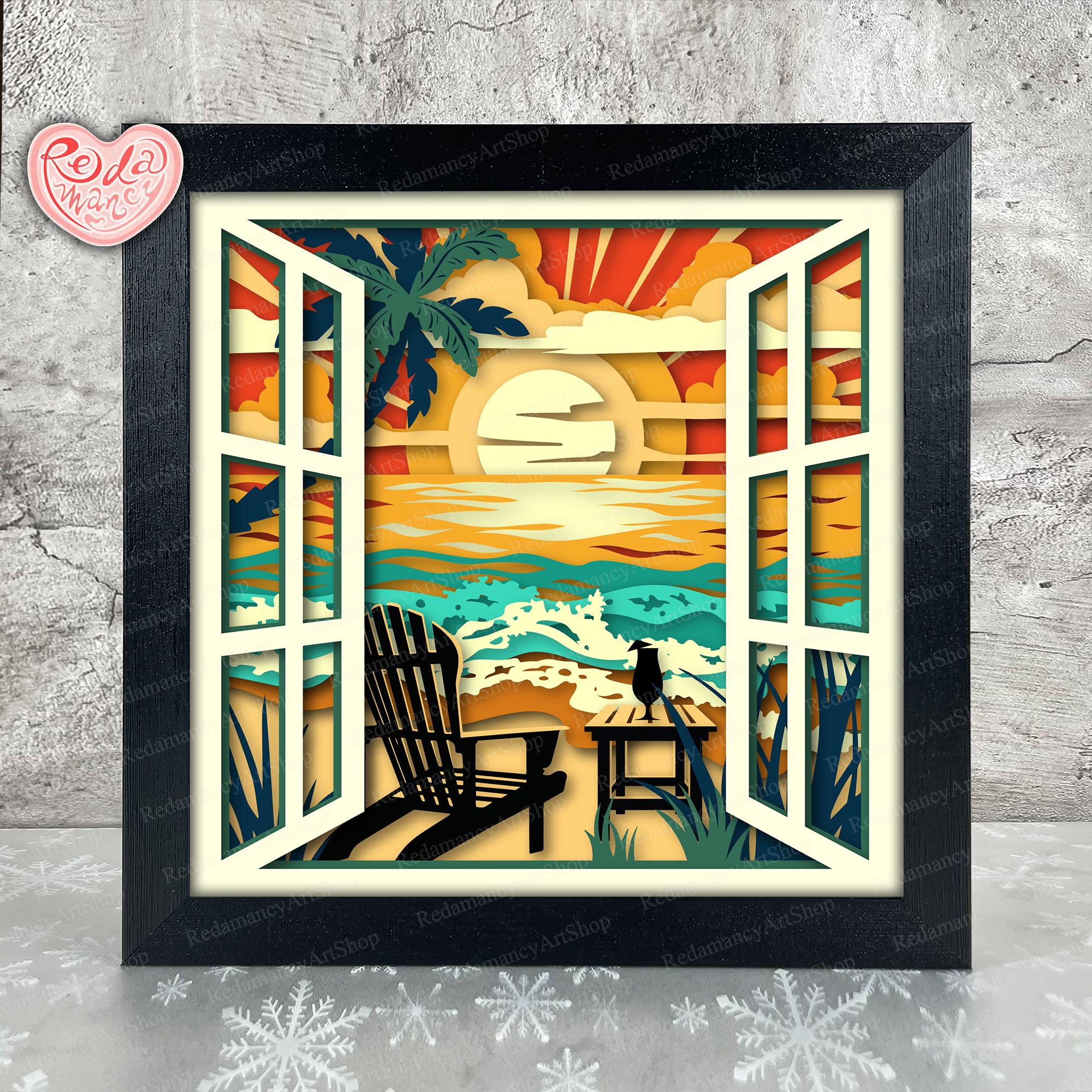 Beach Shadow Box SVG, Svg for Cricut Projects, 3D Layered SVG, Sea 3D ...