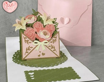 Flower Pop-up Card SVG, 3D Floral Card SVG for Cricut, 3D Rose Pop-up Card SVG, 3D Tulip svg, Paper Cut Greeting Card 1